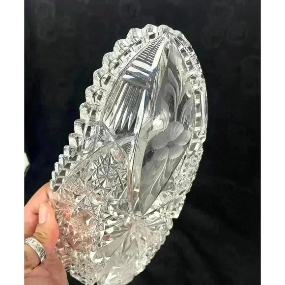 VTG American Brilliant Clear Cut Glass Oblong Relish Tray Celery Bowl 11" HEAVY - Picture 15 of 16